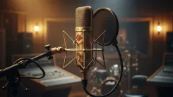 En la foto: Microfono en estudio, generada con IA